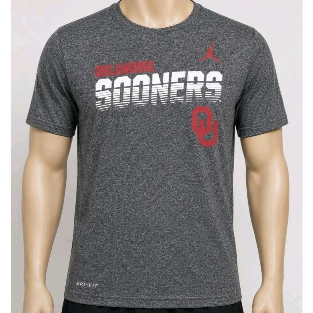 Mens Nike Jordan Oklahoma Sooners Dri-FIT Gray Performance T Shirt Medium OU